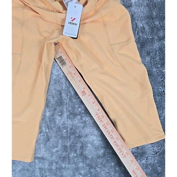 Yoga Workout Capri Pants Women Small Yellow 3 Pocket Compression Fit Knee Length - Picture 6 of 7